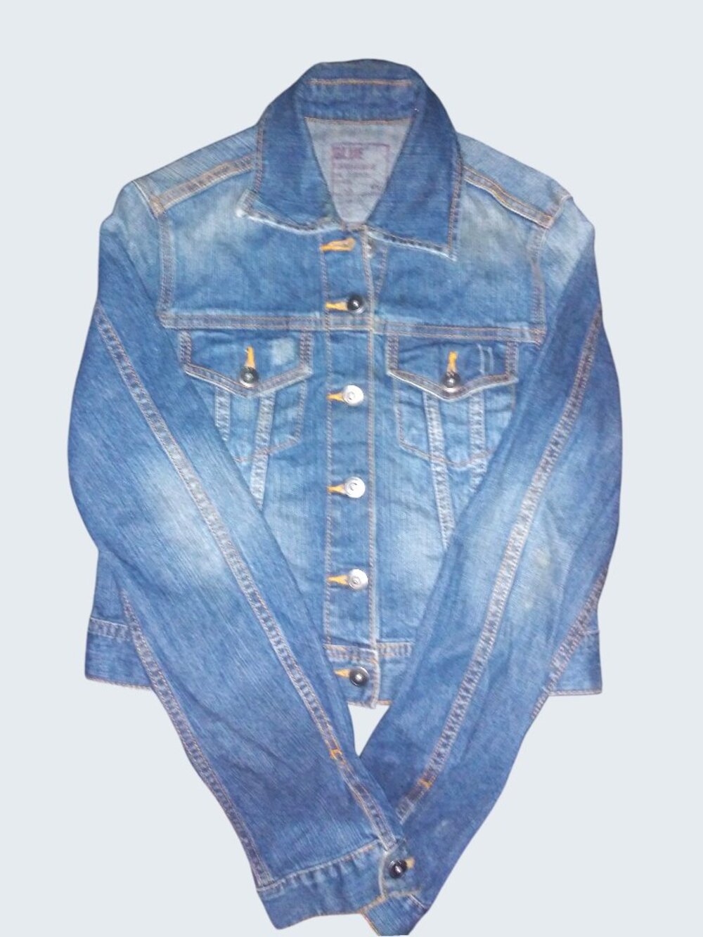 Girls Blue Exchange Denim Jacket Size 10/12 L Button Up Wing Embroidery Y2K